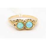 An opal and 9ct gold ring, comprising  two round opals and scroll mount, size m1/2, total gross