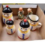 Goebel; a collection of Goebel Happy Clown condiment jars to include; two jam jars 8300914 and