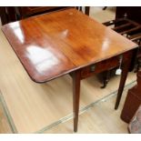 A George III mahogany Pembroke table, circa 1790, fitted with a single drawer, raised on square