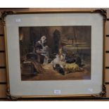 Watercolour signed and dated 1833 of women with a baby and dogs, 43 x 33 cms approx