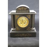 French 19th Century black slate mantle clock with early 20th Century brass oil lamp (2)