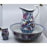 A three piece Victorian jug and bowl set, Losol Ware, Keeling & Co Shanghai Pattern (AF)