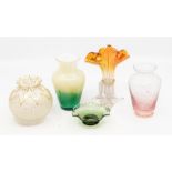 A group of five decorative glass items, 20th Century, including a Caithness ovoid vase, 13cm, and
