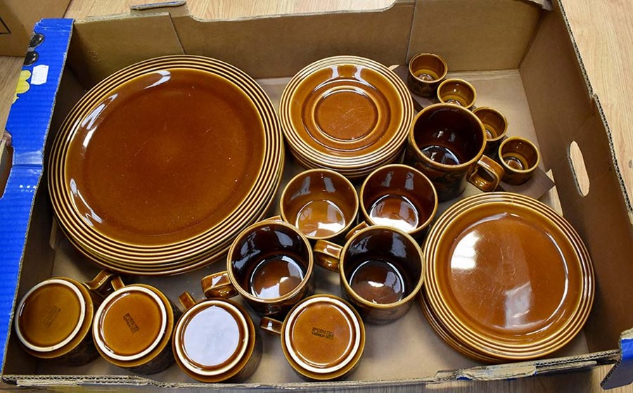 A Hornsea Heirloom brown glazed part tea set, comprising six cups, six saucers, six side plates, six