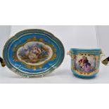 A Sevres-style planter, 19th Century, with twin shell handles, finely painted with a scene of