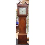 An early 19th Century inlaid oak longcase clock, with a painted dial, by W. Kirk of Nottingham