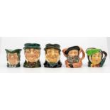 Five small Royal Doulton character jugs including Pickwick Falstaff No issues with condition