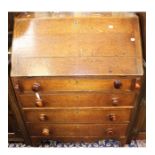Small 18th Century oak bureau with four drawers, not original handles, with inside compartments,