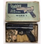 1970's boxed Webley air pistol, mark 1 with pellets, great spring