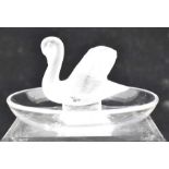 A Lalique frosted glass figural dressing table jewellery stand, bowl shaped base, 9.5 cms in