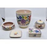 A collection of mid to late 20th Century Poole including planter, bowls and pin dishes. Condition: