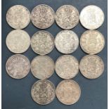Belgium 5 Francs x 14, 1849 1850, 1851, 1852, 1853, 1865, 1867, 1868, 1869, 1870, 1871, 1872,