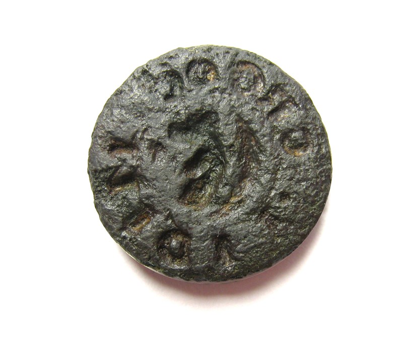 Medieval Seal. Circa 14th century. Copper-alloy, 3.44 grams. 15.56 mm. A small medieval round seal