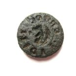 Medieval Seal. Circa 14th century. Copper-alloy, 3.44 grams. 15.56 mm. A small medieval round seal