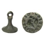 Medieval Seal Matrix. Circa 14th century AD. Copper-alloy, 6.10 grams. 20.58 mm. A medieval chess-