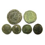 Roman Bronze Coins.  Circa 4th century AD. A good group of late Roman bronze coins from the house of