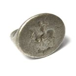 Ancient Greek Silver Ring Circa 4th century BC. 27.06 mm, 19.98 mm internal. 14.46 grams. A D-shaped