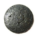 Anglo-Saxon Mount. Circa 6th-8th century AD. Copper-alloy, 12.75 grams. 32.56 mm. A bronze mount