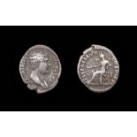 Hadrian Denarius.  AD, 117-138. Silver, 3.07 grams. 19.92 mm. Obverse: Bare head with drapery right,