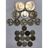 Collection of American Silver Coins, includes 3 x Half Dollars, 5 x 25 cents, 12 x 10 cents with 2 x