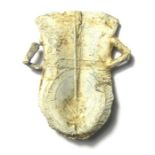 Medieval Pilgrims Ampulla. Circa, AD 1300-1400. Lead, 26.39 grams, 44.71 mm. A nice example of a