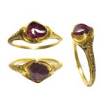 Medieval Gold And Ruby Ring, Circa 13th century. Gold, 3.40 grams. 22.68 mm. 16.97 mm internal. A