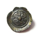 Anglo-Saxon Saucer Brooch. Circa 5th-6th century AD. Copper-alloy17.92 grams. 39.09 mm. An early