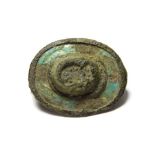 Roman Brooch. Circa 2nd-3rd century AD. Copper-alloy, 9.92 grams. 27.83 mm. A Roman oval plate
