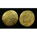 Gallo-Belgic Broad Flan Gold Stater.  Bellovaci, Circa 175-120 BC. Gold, 7.46 grams. 23.00 mm.