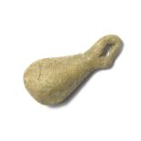 Medieval Lead Weight. Circa, 1300-1500. Lead, 90.03 grams. 58.44 mm. A cast lead medieval fishing or
