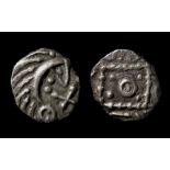 Anglo-Saxon Silver Sceattas Series E, Variety D Obverse: Quilled crescent right, pellet eye