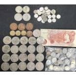 UK Coin Collection, includes pre 47 silver (Approx 89g) with Other coins and a ten shilling