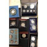 Collection of coins including Winston Churchill sterling silver commemorative medal set with the