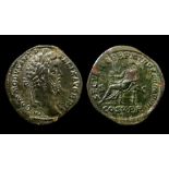 Commodus Brass Sestertius Obverse: Laureate bust right, M COMMODES ANT P FELIX AVG BRIT. Reverse: