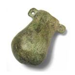 Medieval Oil Flask. Circa, 1100 - 1300 AD. Copper-alloy, 72.38 grams. 58.15 mm. A medieval bronze