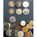 UK coin collection including 1845 silver Crown, 1890 silver Crown, George III 1797 Cartwheel Two