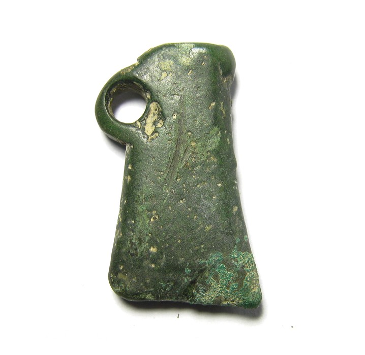 Bronze Age Votive Axe.  Circa, 800 BC - 200 AD. Copper-alloy, 9.10 grams. 26.55 mm. A miniature - Image 2 of 3