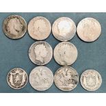 Crowns, 1818, 1819, 1821, 1822 with four George III Crowns dates worn, William IV Halfcrown 1835,