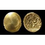 Ambiani, Gallic War Uniface Gold Stater. Circa, 60-55 BC. Gold, 6.11 grams. 18. mm. Obverse: