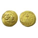 Heraclitus Solidis.  Circa, 626-629 AD. Gold, 4.32 grams. 20 mm. Obverse: Facing busts, DD NN
