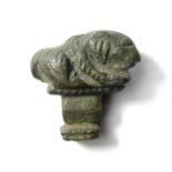 Roman Lion Terminal Copper alloy, 17.35 grams. Length: 22.95 mm; width: 10.70 mm; height: 22.96