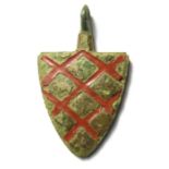 Medieval Harness Pendant.  Circa 13th century AD. An heraldic horse harness pendant displaying the