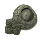 Medieval Strap-End. Circa 14th-15th century. Copper-alloy, 12.69 grams, 44.41 mm. A large medieval
