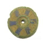 Roman Enamel Mount.  Circa 2nd-3rd century. Copper-alloy, 4.14 grams. 22.25 mm. A circular mount