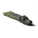 Early Medieval Strap-End. Circa 10th-12th century AD. Copper-alloy, 7.69 grams. 40.26 mm. A late