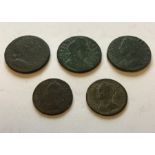 milled copper coins, includes Willem & Mary halfpenny (date unknown), William III halfpenny 1701,