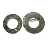 Medieval Annular Brooches.  Circa 13th -14th century AD. Copper-alloy, 15.67-17.78 mm. Two annular