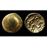 Ambiani, Gallic War Uniface Gold Stater. Circa, 60-55 BC. Gold, 6.25 grams. 16. mm. Obverse: