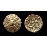 Hayling Wreath gold quarter stater attributed to the Belgae of Hampshire. An excessively rare type