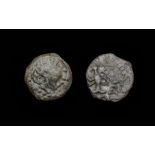 Celtic, Senones Unit. Gaul, Circa 100-50 BC. Bronze, 3.22 grams, 15.69 mm. Obverse: Celtic male head